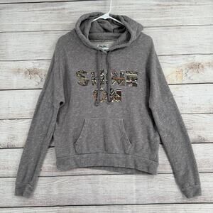 Lucky Lotus Aztec Southwest Print Shine On Terry Hoodie Womens Medium Gray